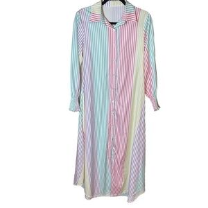 Striped Kaftan Mumu Size‎ Medium White Pink Yellow Purple Green